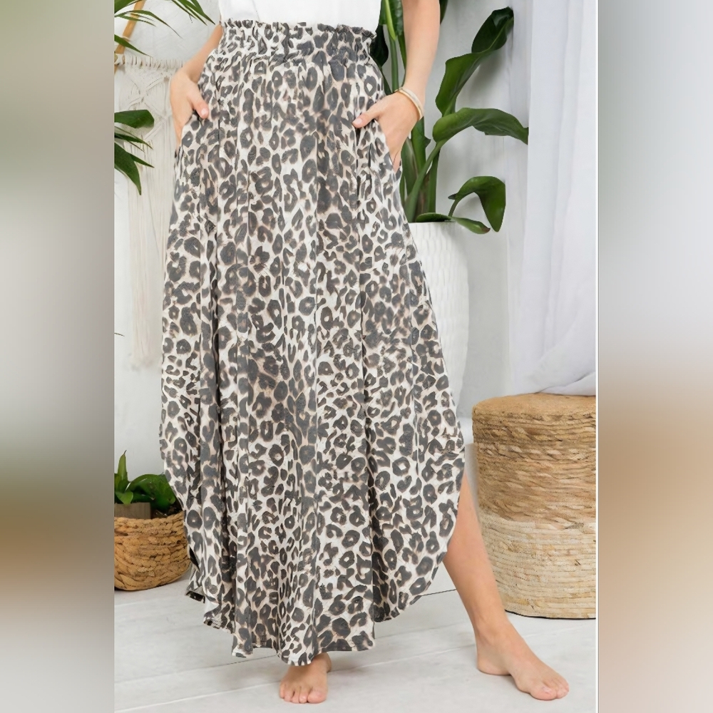 NWOT Sweet Lovely By Jen 1XL Cheetah Animal Print Flowy Knit Maxi Length Skirt - Picture 3 of 6